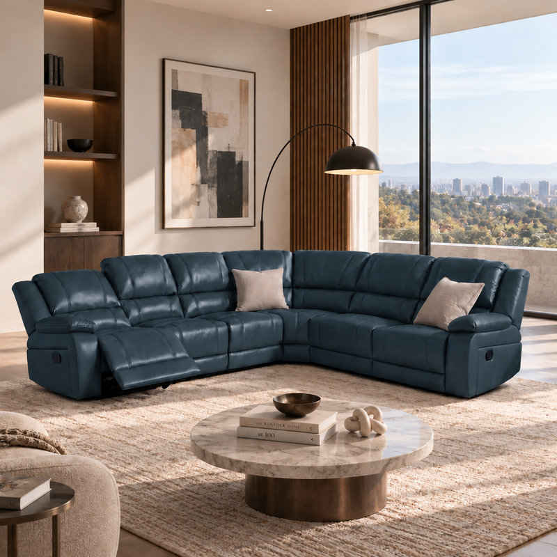 Canapé modulaire inclinable en similicuir 6 places, Blue
