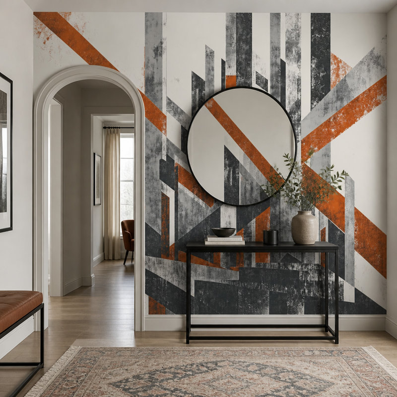 Papier peint industriel géométrique Urban Skyline, 100"x96", Non-Woven Nonpasted