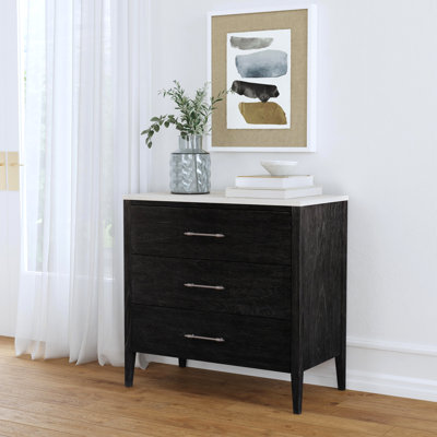 Grazyna 3 - Drawer Dresser with Marble Top Color: Washed Black/Ivory Red Barrel Studio