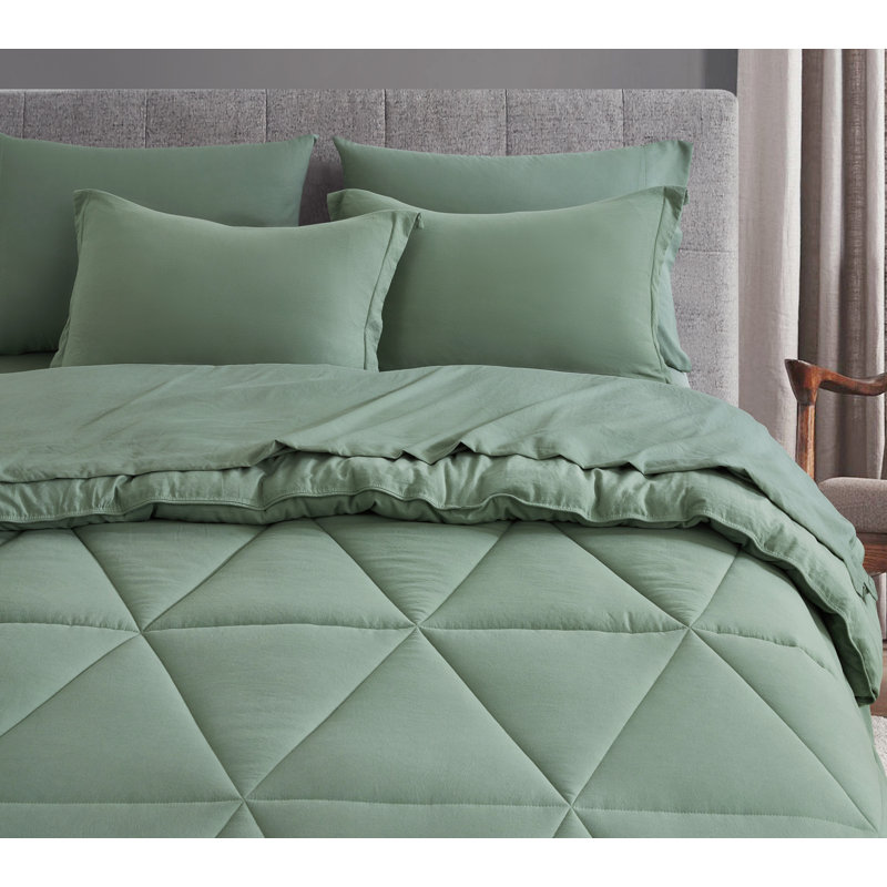 Microfiber Bed in a Bag Comforter Set, King Comforter + 6 Additional Pieces, Sage
