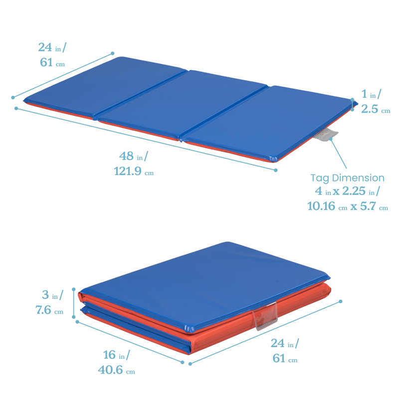 Tapis de repos pliable ECR4Kids Premium, 3 sections, bleu / rouge, paquet de 5, 1, L 48 po x l 24 po x H 1 po