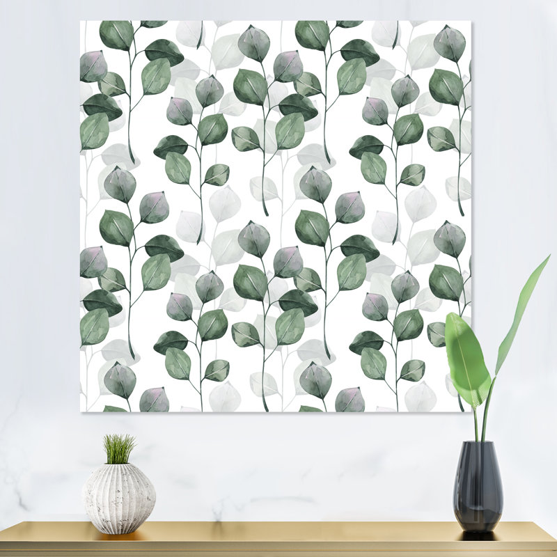 Branche d'eucalyptus sur fond blanc I - Impression sur toile, Toile tendue, H 36 po x l 36 po x P 1 po