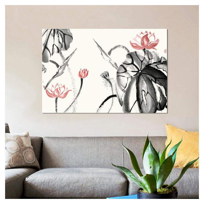 «Lotus Study with Coral II», reproduction sur toile, H 8 po x l 12 po x P 0,75 po