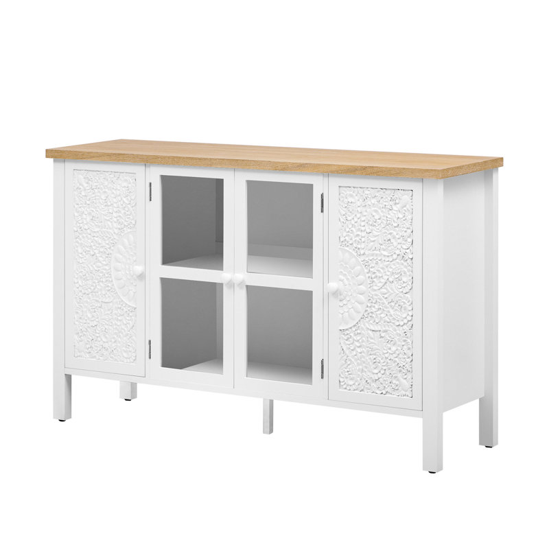 Meuble télé 47,2 po, 3 armoires, portes vitrées, pour meuble de style rétro de 43 po, Blanc