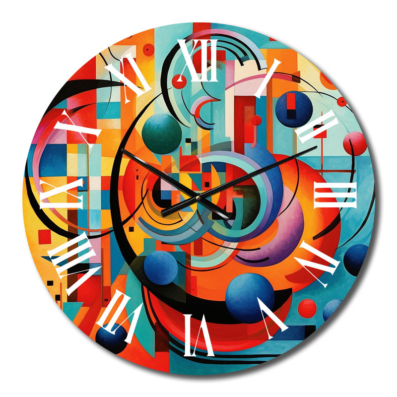 Horloge murale orange en métal à géométrie bleue, Moyenne
