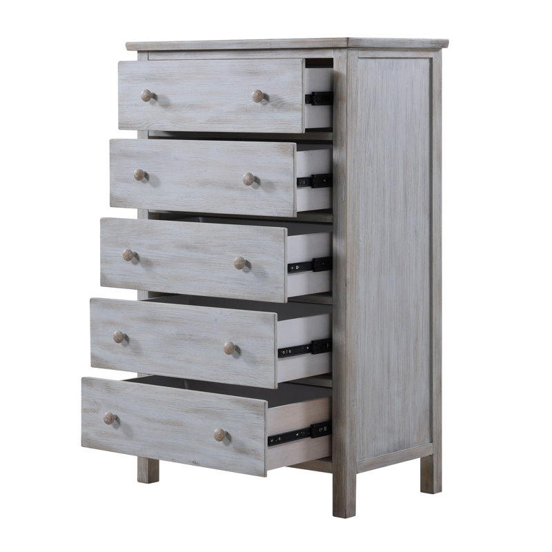 Commode 5 tiroirs Geneva - Finition blanc vieilli