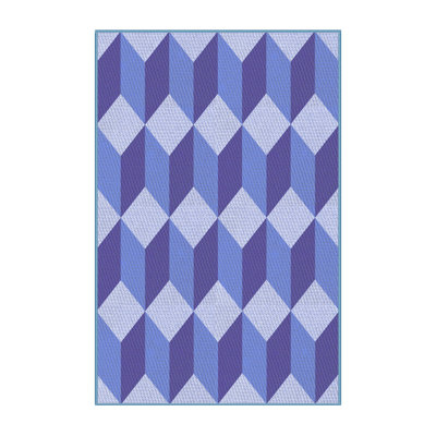 Tapis bleu à carreaux en laine