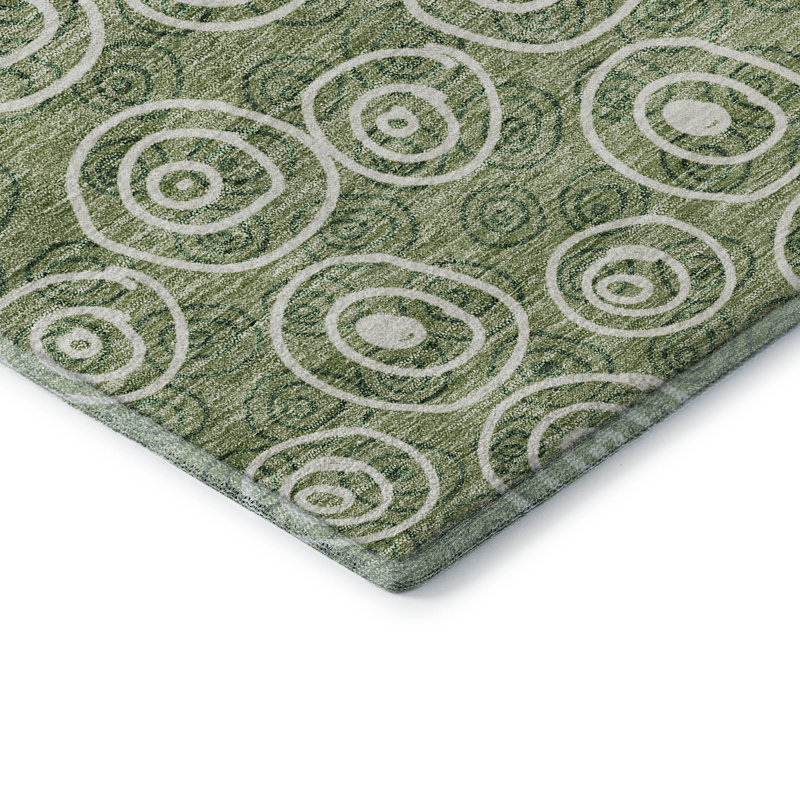 Premium Machine Washable Prisco Green Rug, Rectangle 3' x 5'