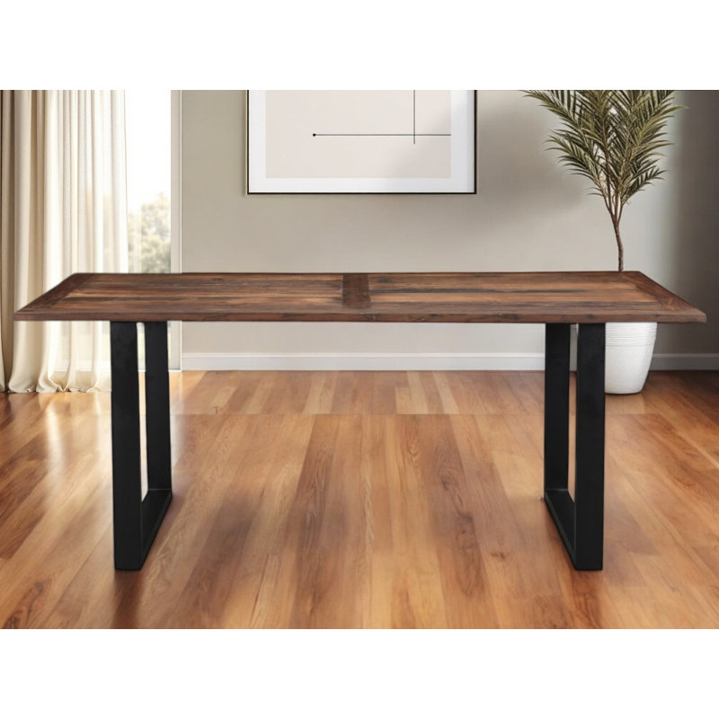 78" Dark Brown And Black Solid Wood Sled Base Dining Table