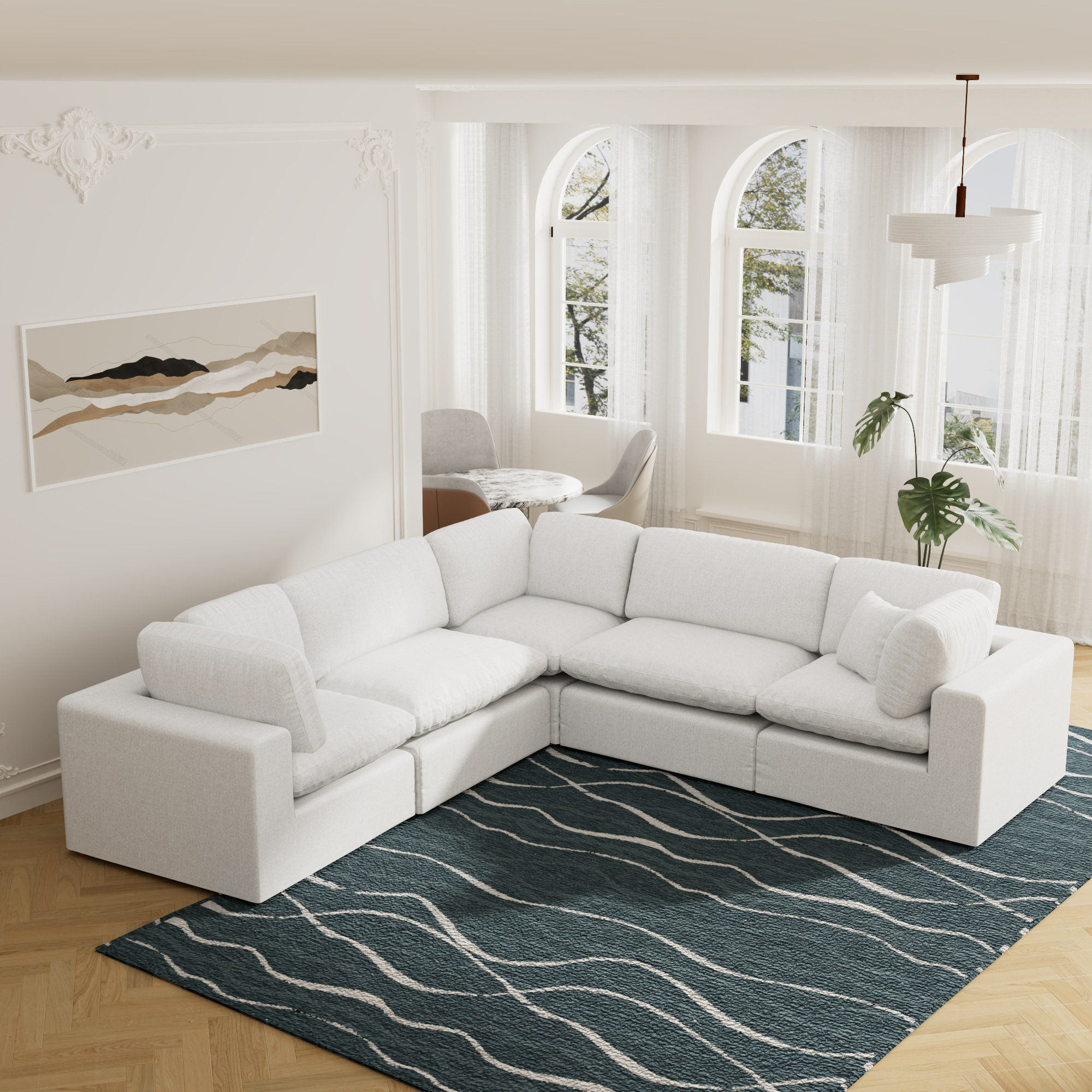 Jossa 5-Piece Modular Upholstered Sectional, White