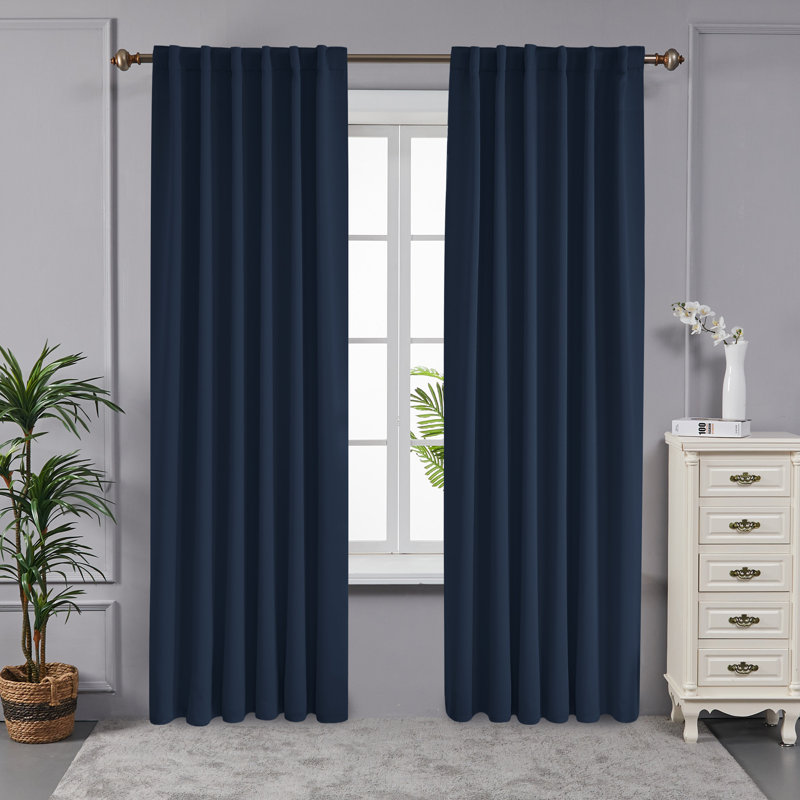 Taburao Back Tab Room Darkening Curtain Pair, 42" W x 95" L, Navy Blue