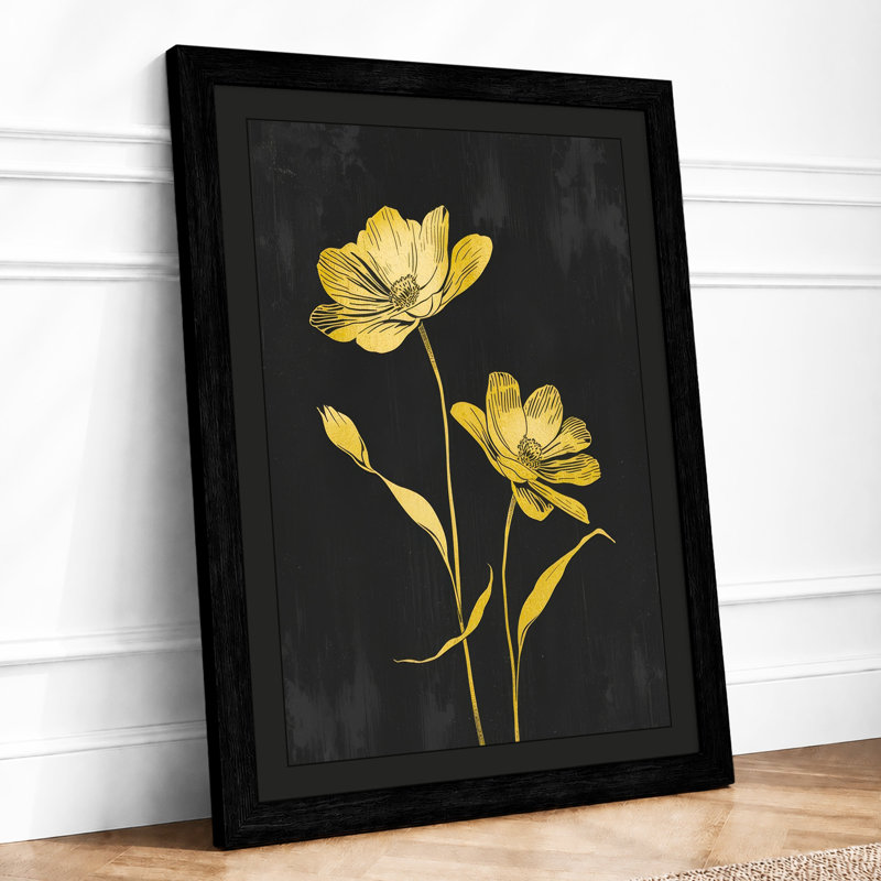 Golden Blooms Botanical - Framed Print, A2 - 59.4 x 42.0 cm, Black