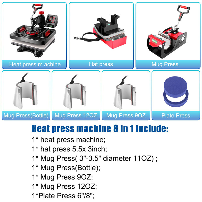 Presse à chaud professionnelle 8 en 1 8