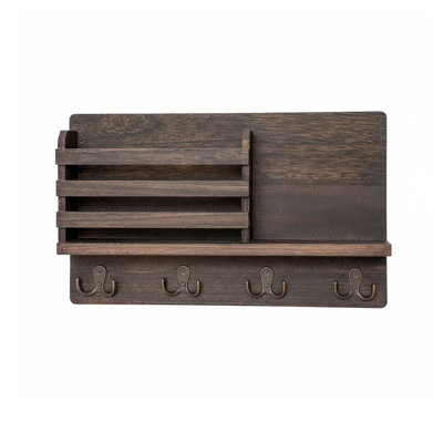 Wood Wall Organizer with Key Hooks