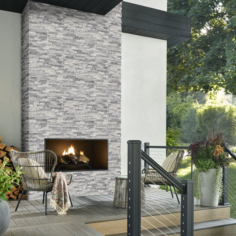 Stonecrest 4.5 in. x 9 in. Split Face Natural Stone Ledger Corner Wall Tile, Glacier Gris