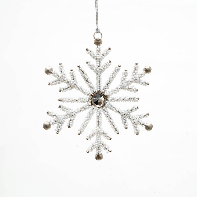 Décoration de Noël suspendue | Ornement flocon de neige brillant | Blanc - 5 x 0,25 x 5 po