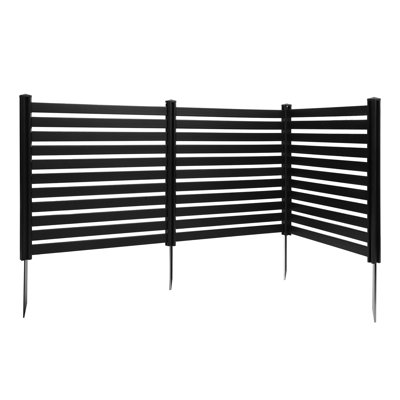 Clôture extérieure en vinyle noir, 3 panneaux, 127 x 122 cm, idéale pour les poubelles et les climatiseurs, avec piquets de 70 cm, pour l'équipement de piscine ou les poubelles.