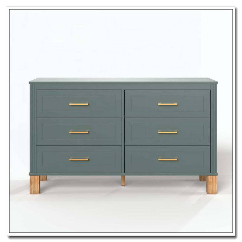 Armoire de rangement moderne avec poignées en métal et pieds en bois massif, Vert clair
