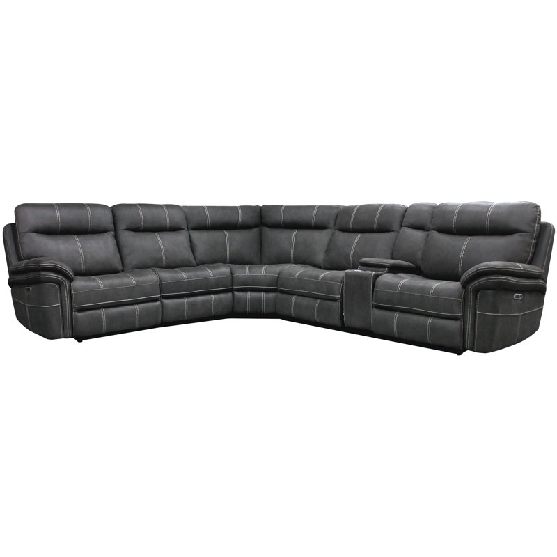 Pioche Upholstered Power Reclining L-Shaped Sectional Symmetrical, Dark Gray Polyester
