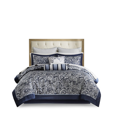 King Comforter Navy 12 Pieces. 100% Cotton Sheets. Splendid Paisley Wonderful