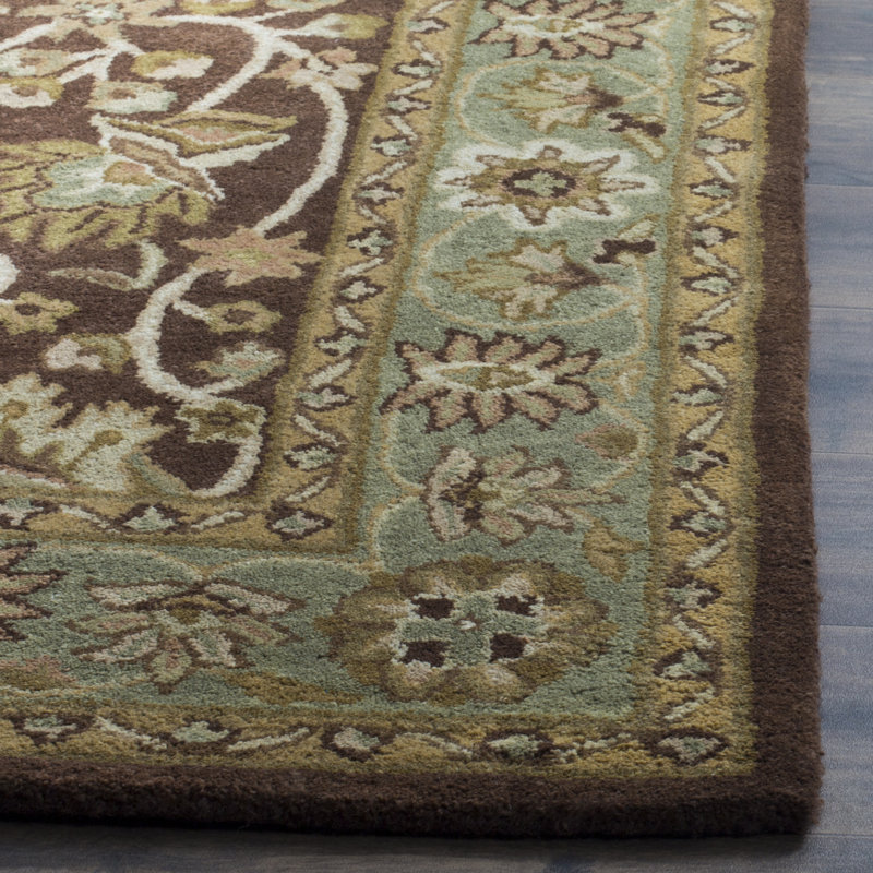 Dunbar Hand Tufted Wool/Cotton/Latex Oriental Rug in Chocolate/Blue, Runner 2'3" x 8'