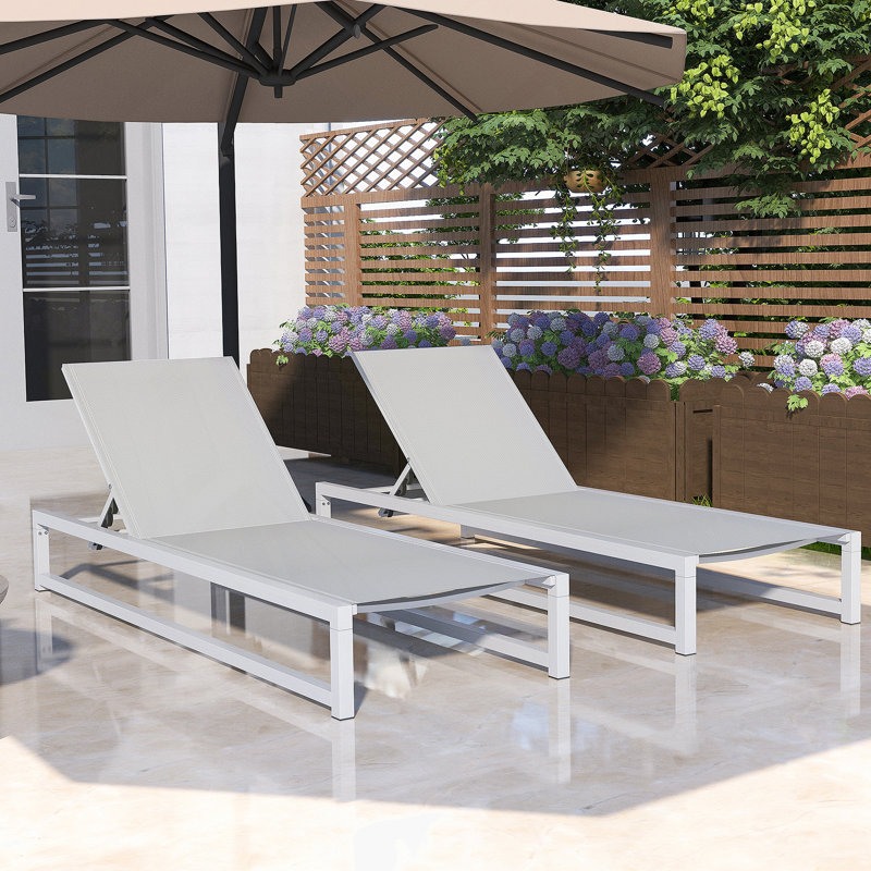 5-Level Adjustable 2-Piece Outdoor Chaise Lounge, Durable Aluminum Frame & PVC-coated polyester Mesh, For Patio/Poolside, 2