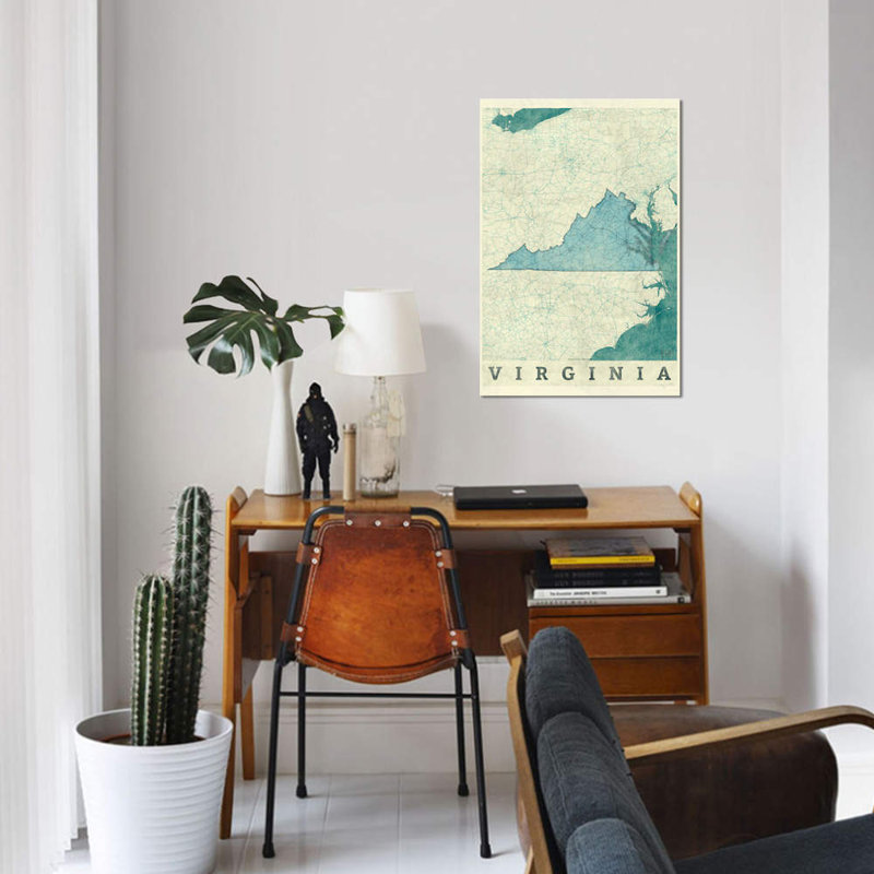 «Virginia Map», impression sur toile, H 40 po x l 26 po x P 1,5 po, Toile tendue, Pas de tapis