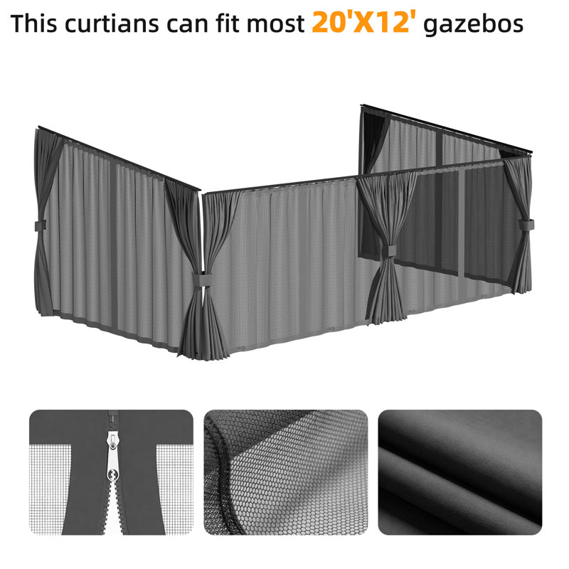 Gazebo Curtains And Netting Universal Replacement, Gray, 96'' H x 240'' W x 136'' D