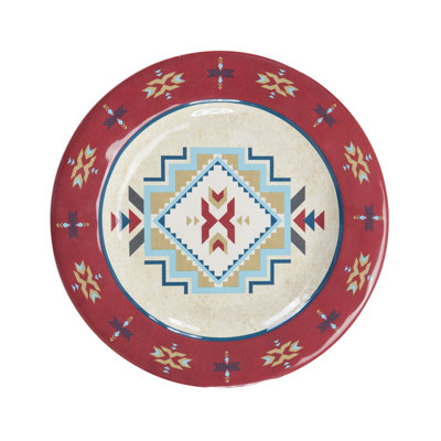 Spirit Valley Red/Cream Aztec Print Melamine Plastic Southwestern Style Dinner Plate
