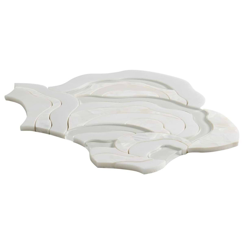 Iris Bianca Pearl White Polished Marble, Pearl and Glass Waterjet Mosaic Tile