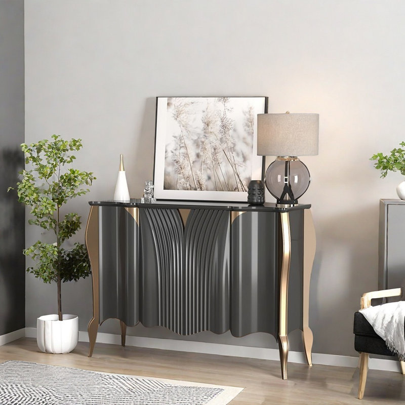 Buffet moderne et luxueux avec 4 portes, Gris, H 41,34 po x l 55,12 po x P 17,72 po