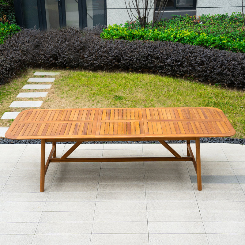 Table de salle à manger d'extérieur rectangulaire extensible en bois d'acacia