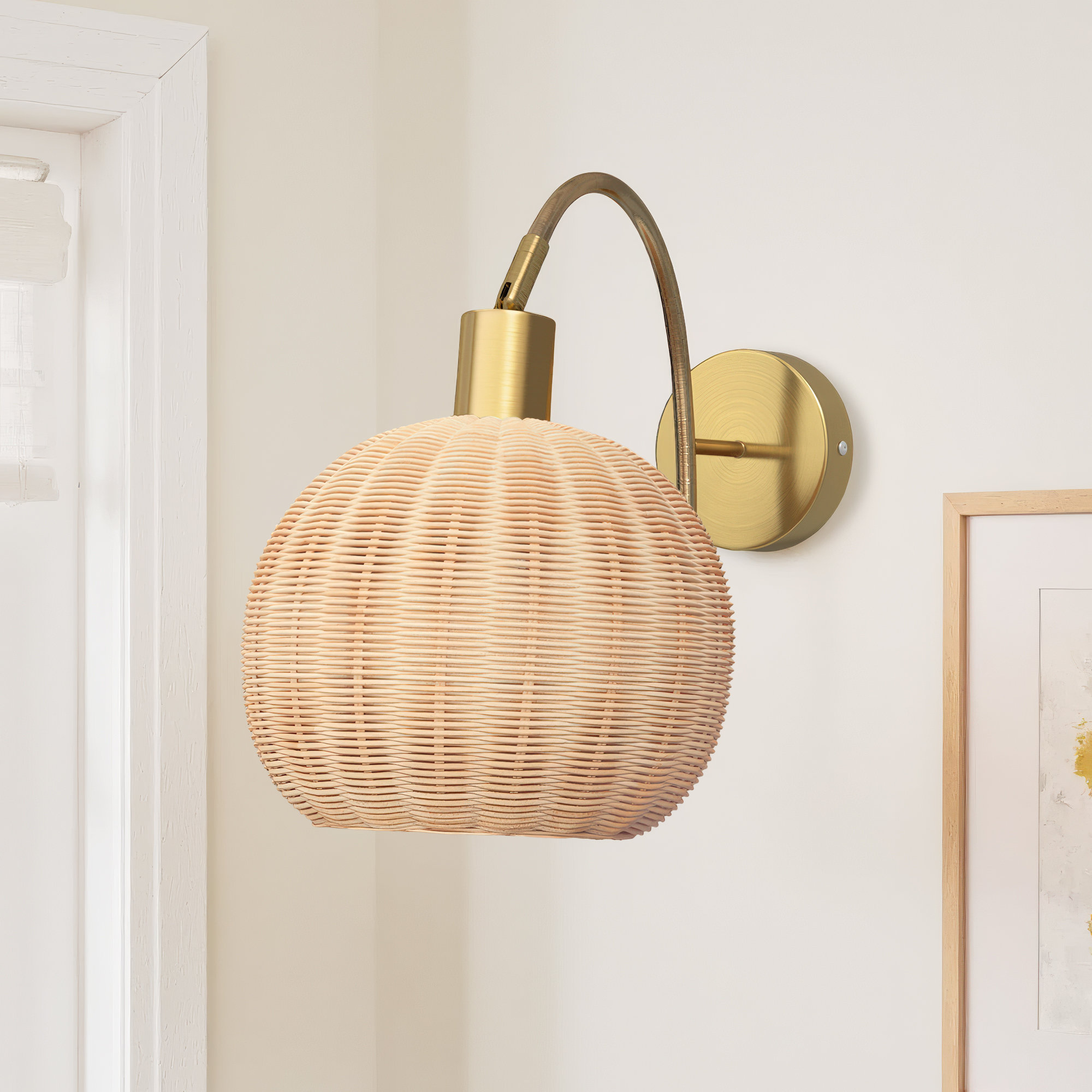 Dermott Single Light Rattan Dimmable Armed Sconce