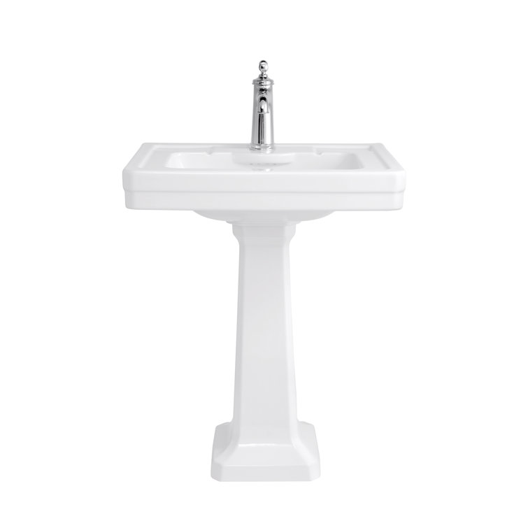 Fitzgerald 28.74" Tall White Ceramic Rectangular Pedestal Bathroom Sink with Overflow
