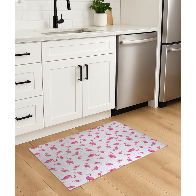Tapis de cuisine antidérapant Summer Flamingo, Rectangulaire 3 pi x 5 pi, Blanc