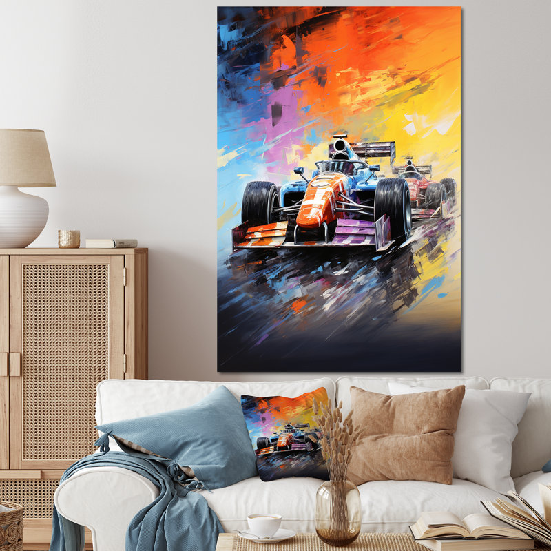 Colourful Formule Car Race Track I - Art mural, Toile tendue, H 60 po x l 40 po