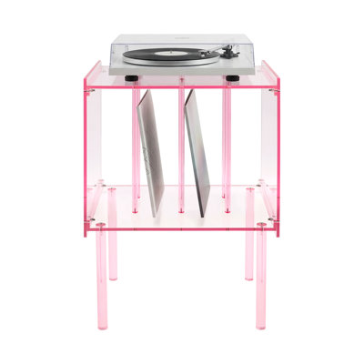 Acrylic Record Player Stand with Storage Shelf, Turntable Table Modern Side Table Nightstand for Bedroom Living Room