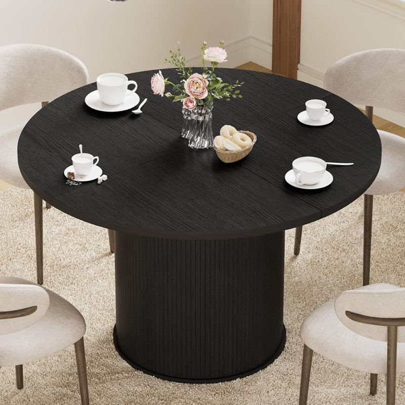 48"W Round Dining Table Seats 6, Without Storage, Black