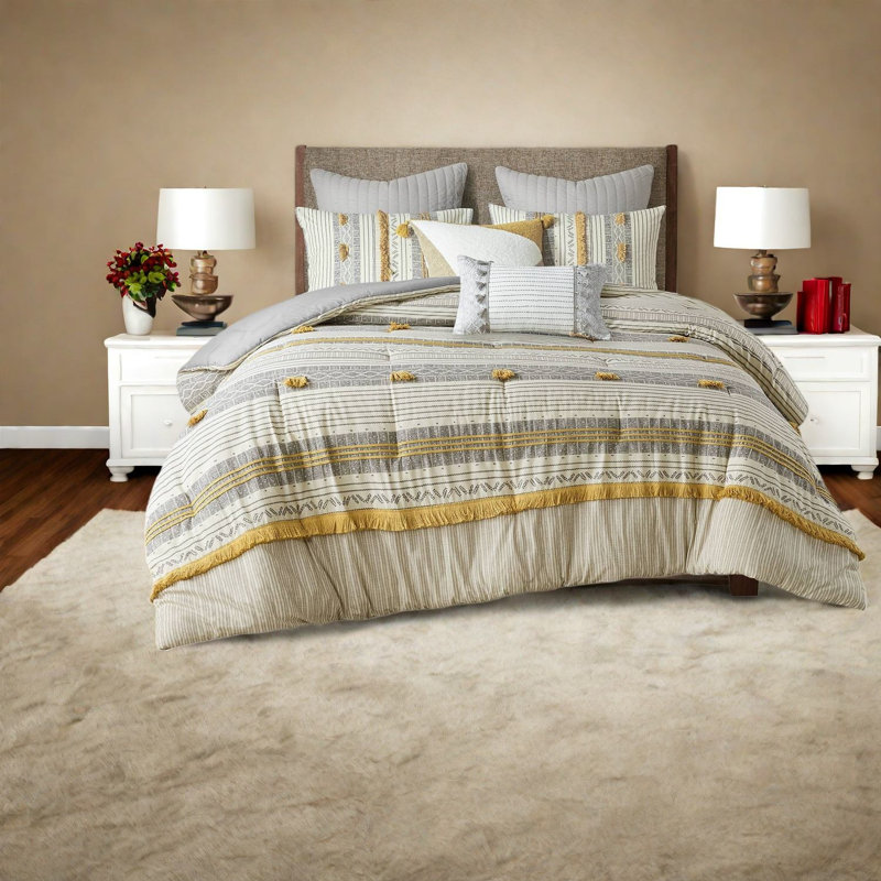 Premium Bedding Sets Cotton Full Queen Modern Striped Home Comfort