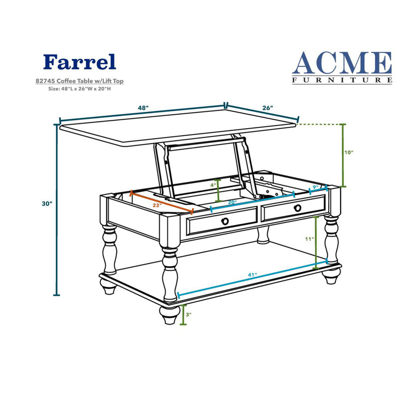 Lift Top Coffee Table With Bottom Shelf, Living Room Table, Rectangle Coffee Table