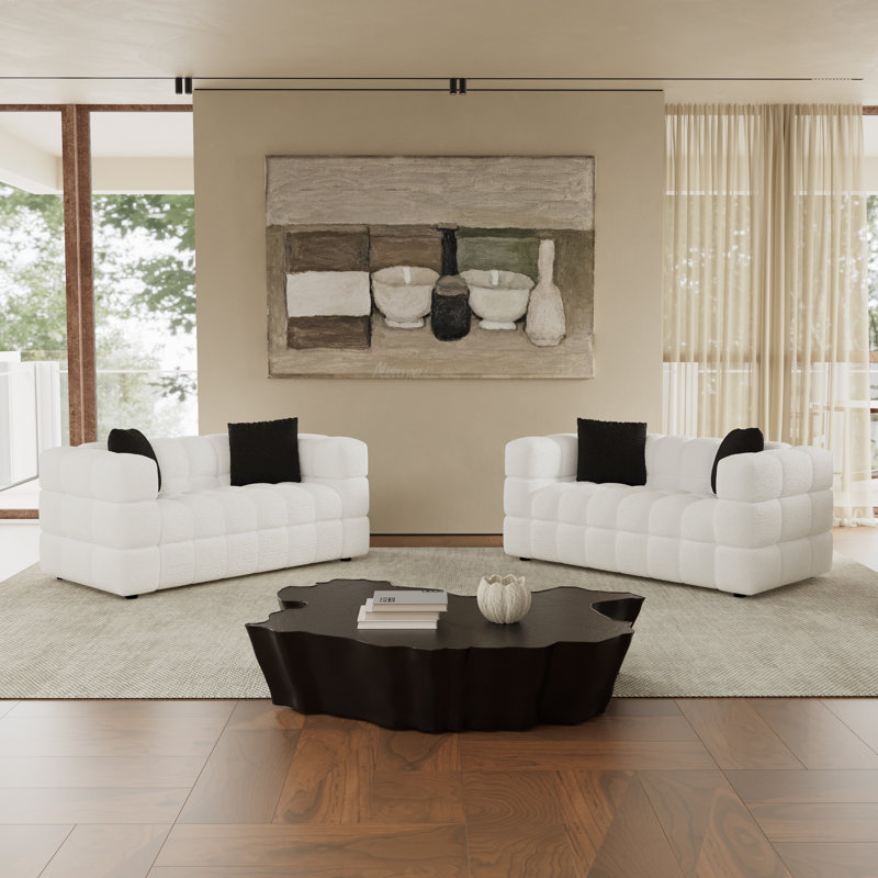 Canapé rembourré 61 po Monica, Cream White, H 27 po x l 61 po x P 32 po