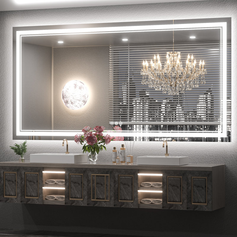 Chrisna LED Bathroom Mirror with Frontlit and Backlit, 3 Colors Temperature & Dimmable Light Anti-fog Tempered Glass Bathroom Vanity Mirror