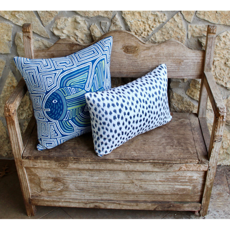 Sallie Duncan Designs Square Indoor/Outdoor Pillow Cover & Insert, Blue/Gray/Lime Green
