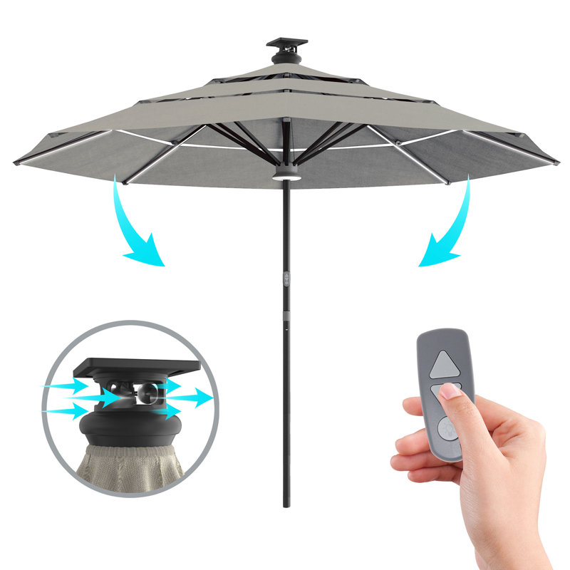 Pasticallo Paramount Series Smart Umbrella With Remote, Wind Sensor, Solar Panel, Led Center Lighting, Removeable Led Lighting Strip, Sunbrella Spectrum