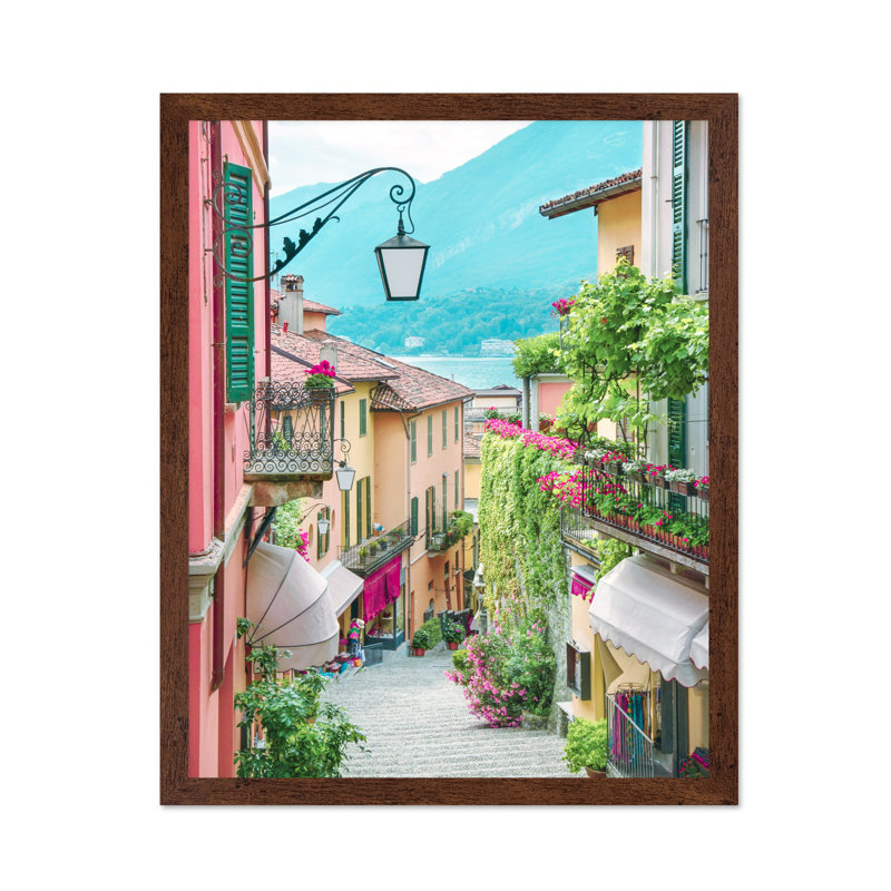 Bellagio Street, Poster, Brown Framed, 11"H x 14"W