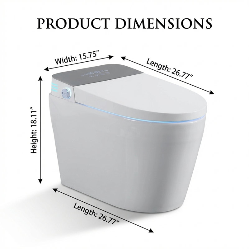 Integrated Tankless Smart Toilet, Fully Automatic One-Piece Toilet with Radar Sensor Auto Lid, Foot Kick Flush, LCD Digital Display, Multiple Wash Modes