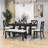 Stanely 6-Piece Extendable Dining Table with Footrest, 4 Linen Upholstered Dining Chairs and Bench-1657487365