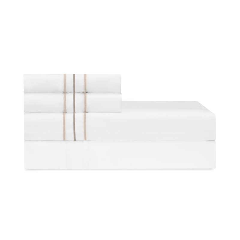 Corso Sateen Sheet Set, Queen Sheet Set, White/Candlelight/Mist Gray
