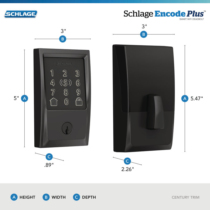 Encode Plus Smart Wifi Deadbolt With Century Trim, Matte Black