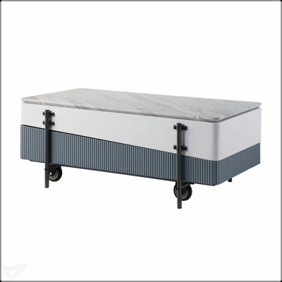 Wilkins Gray & White High Gloss Finish Lift-Top Coffee Table with Hidden Storage, Perfect for Modern and Functional Living Spaces.